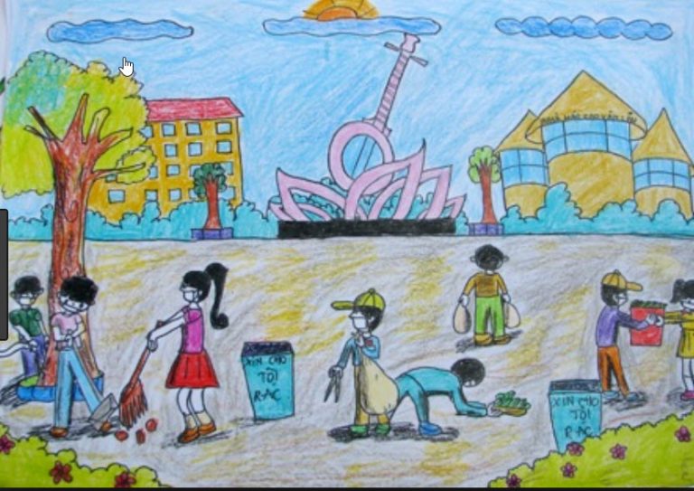 bức tranh về đề tài học tập don rác bảo vệ môi trường cho học sinh