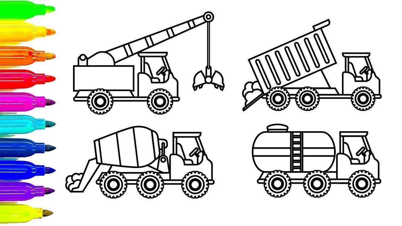 Vẽ xe cần cẩu và tô màu cho bé  drawing and coloring  How to Draw a  Glitter Crane Truck For Kids  YouTube