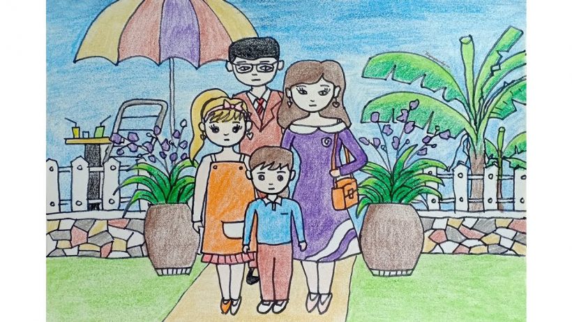 tranh vẽ về đề tài gia đình đi du lịch