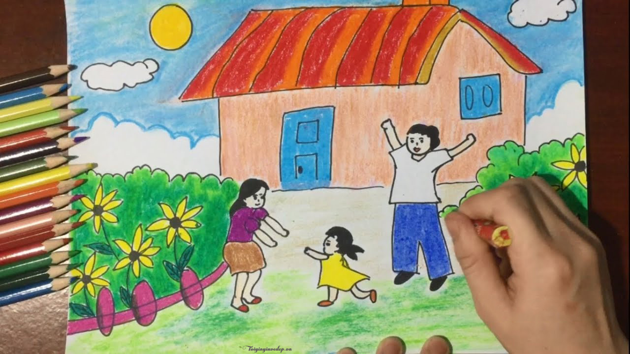 Vẽ tranh gia đình Chúc tết ông bà  P1 Vẽ hình  How to Draw Family   Tilado