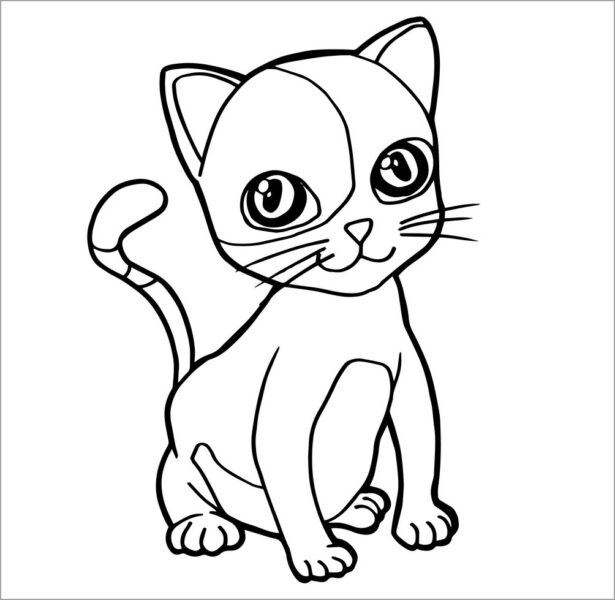Hình vẽ con mèo dễ thương cho bé tô màu (7)
