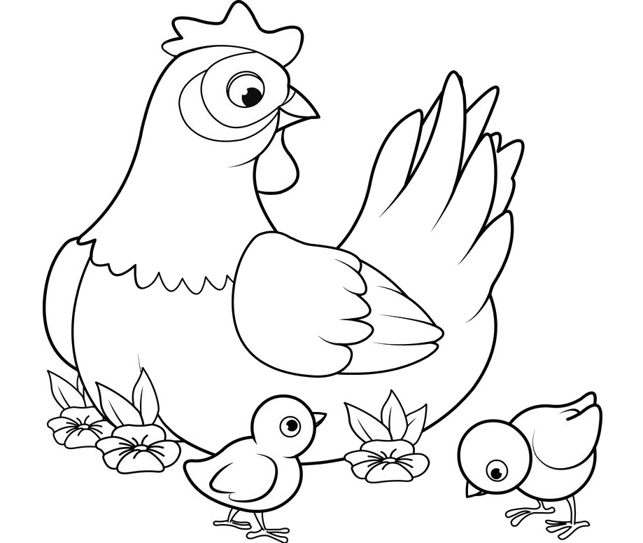 Tranh vẽ đen trắng con gà đẹp cho bé tô màu (1)