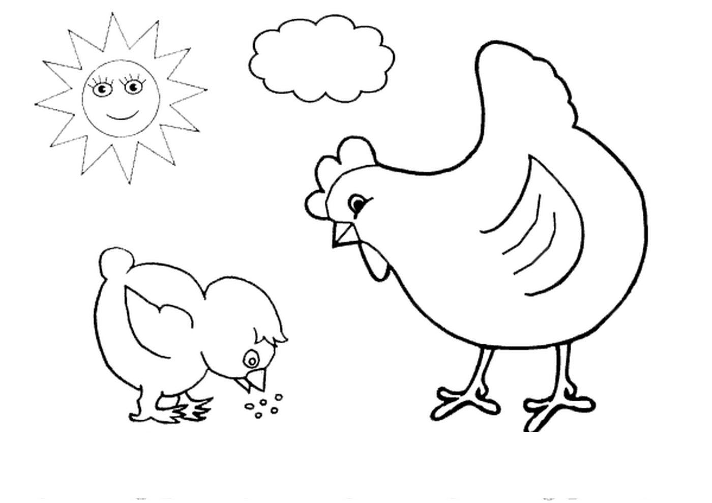 Tranh vẽ đen trắng con gà đẹp cho bé tô màu (2)