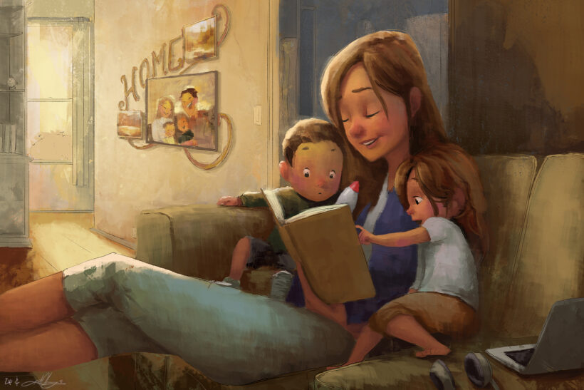 tranh vẽ mẹ kể chuyện cho các con