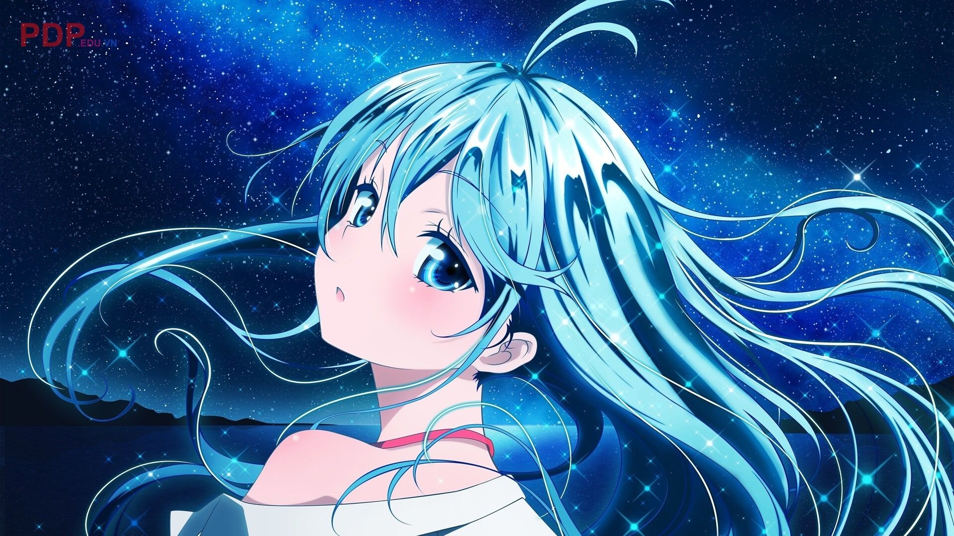 Hình ảnh anime tóc xanh đẹp tạo nên màu sự huyền bí, thanh tao