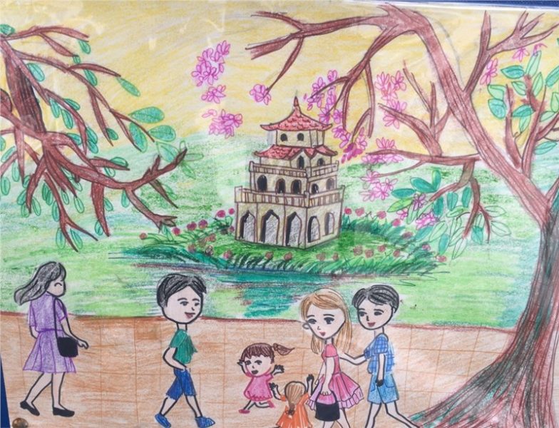 Vẽ Hà Nội, Hồ Gươm, Tháp Rùa của học sinh