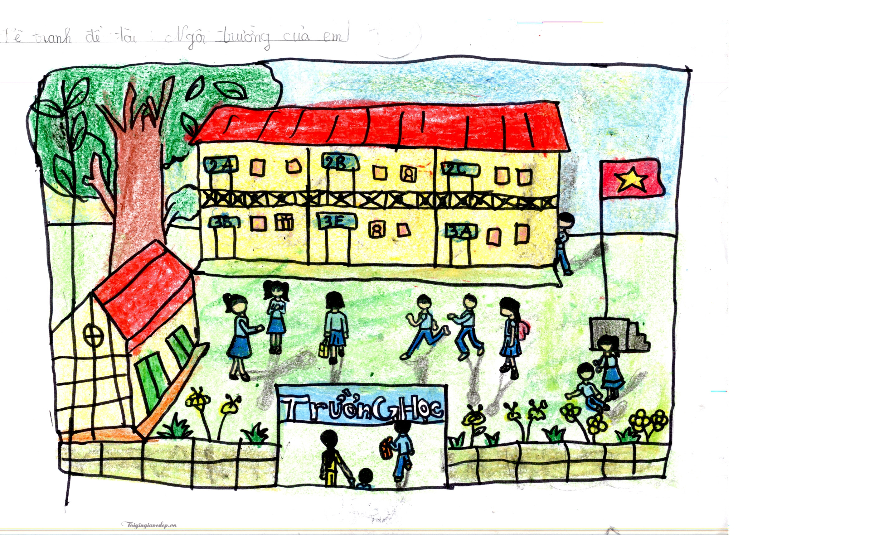 Vẽ tranh ngôi trường của em và tô màu cho bé  Dạy bé vẽ  Bé tô màu My  school Drawing and Coloring  YouTube