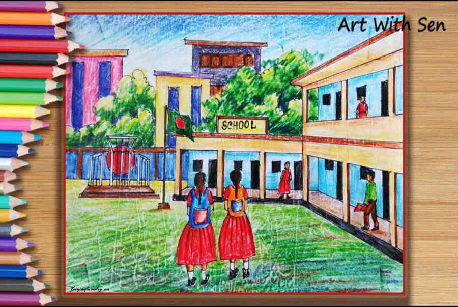 Tranh vẽ chủ đề ngôi ngôi trường ước mong của em đẹp tuyệt vời nhất  Trung Cấp Y Dược Tại  TPHCM