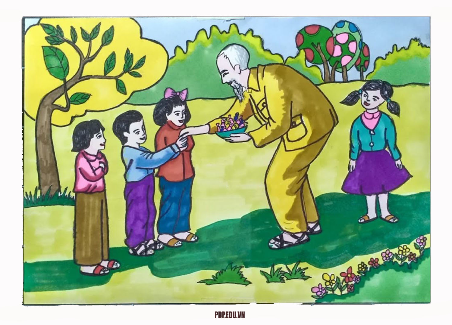 Vẽ Tranh Bác Hồ Và Thiếu Nhi Đơn Giản Đẹp Dành Cho Học Sinh - Trường Thpt  Nguyễn Quán Nho