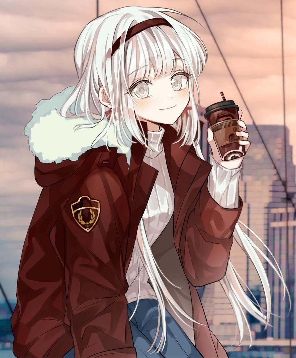 Hình ảnh anime girl tóc trắng xinh đẹp, lạnh lùng đầy cuốn hút