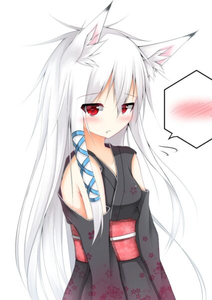 Hình ảnh anime mèo tóc bạch kim, mắt đỏ