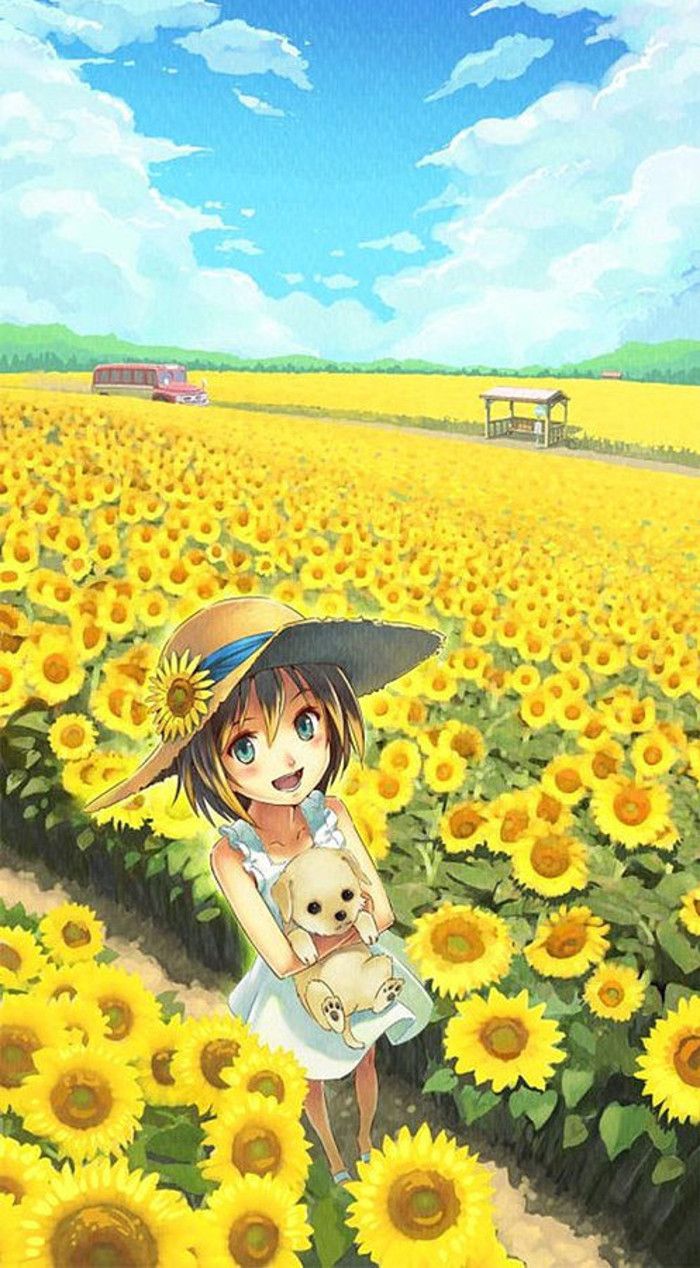Hình ảnh anime hoa hướng dương - Phong cách trẻ trung, đầy sức sống