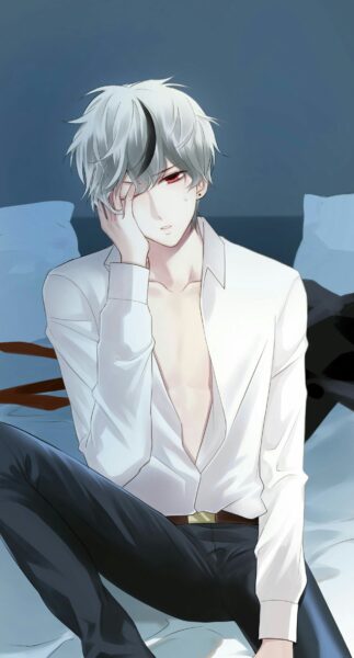 Hình ảnh người con trai anime tóc bạch kim buồn
