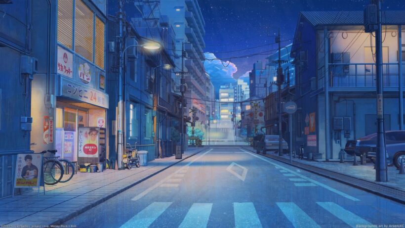 background anime đường phố về đêm