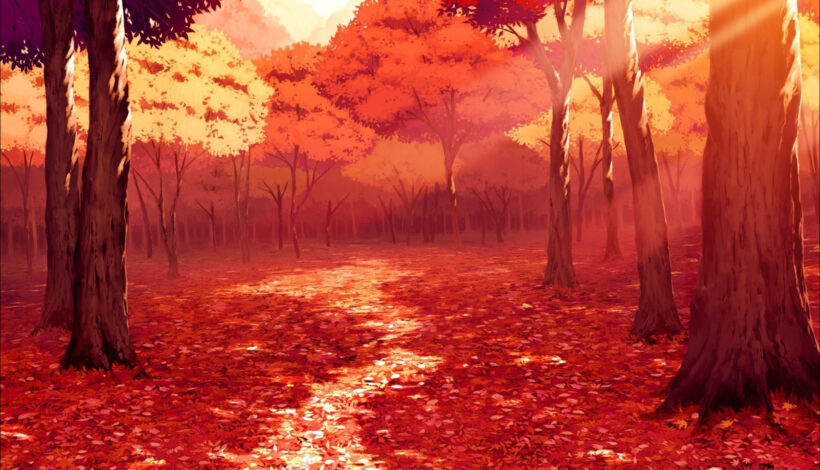 background anime phong cảnh lá đỏ