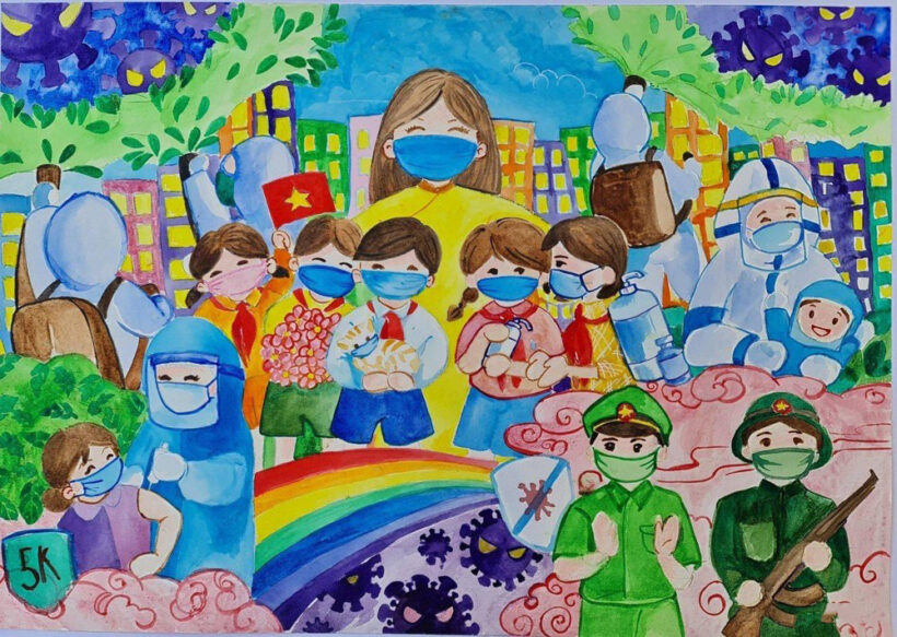 bức tranh vẽ chủ đề Vững tin Việt Nam của các em thiếu nhi