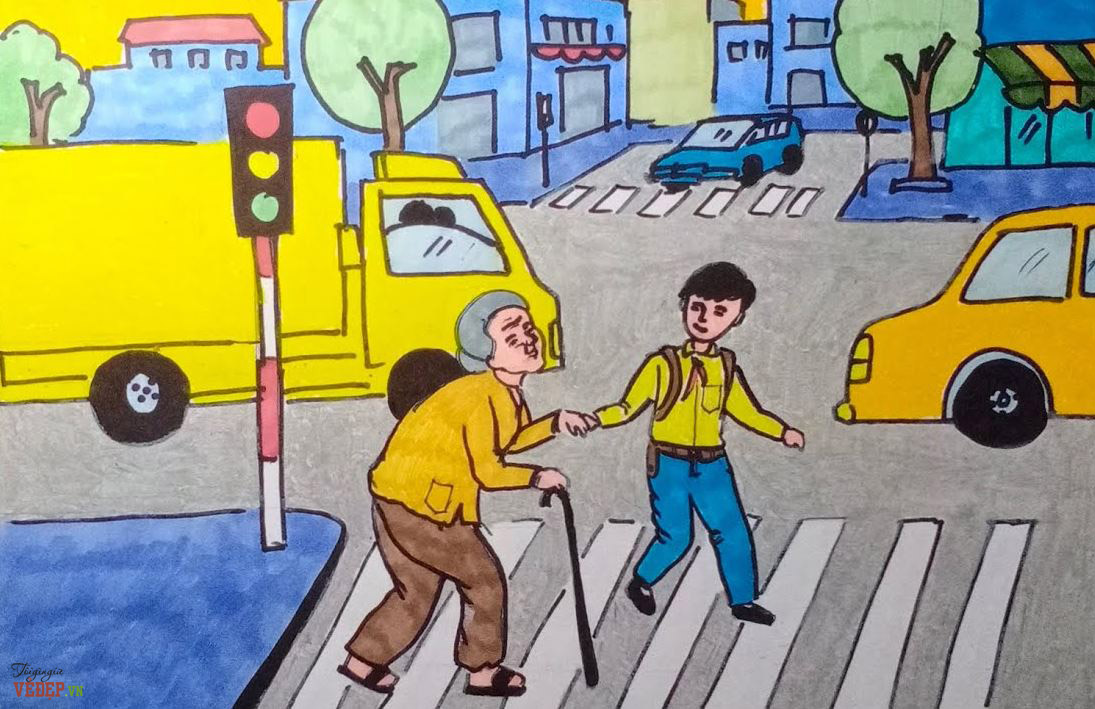 Vẽ tranh chủ đề an toàn giao thông đẹp nhất  jobprocomvn