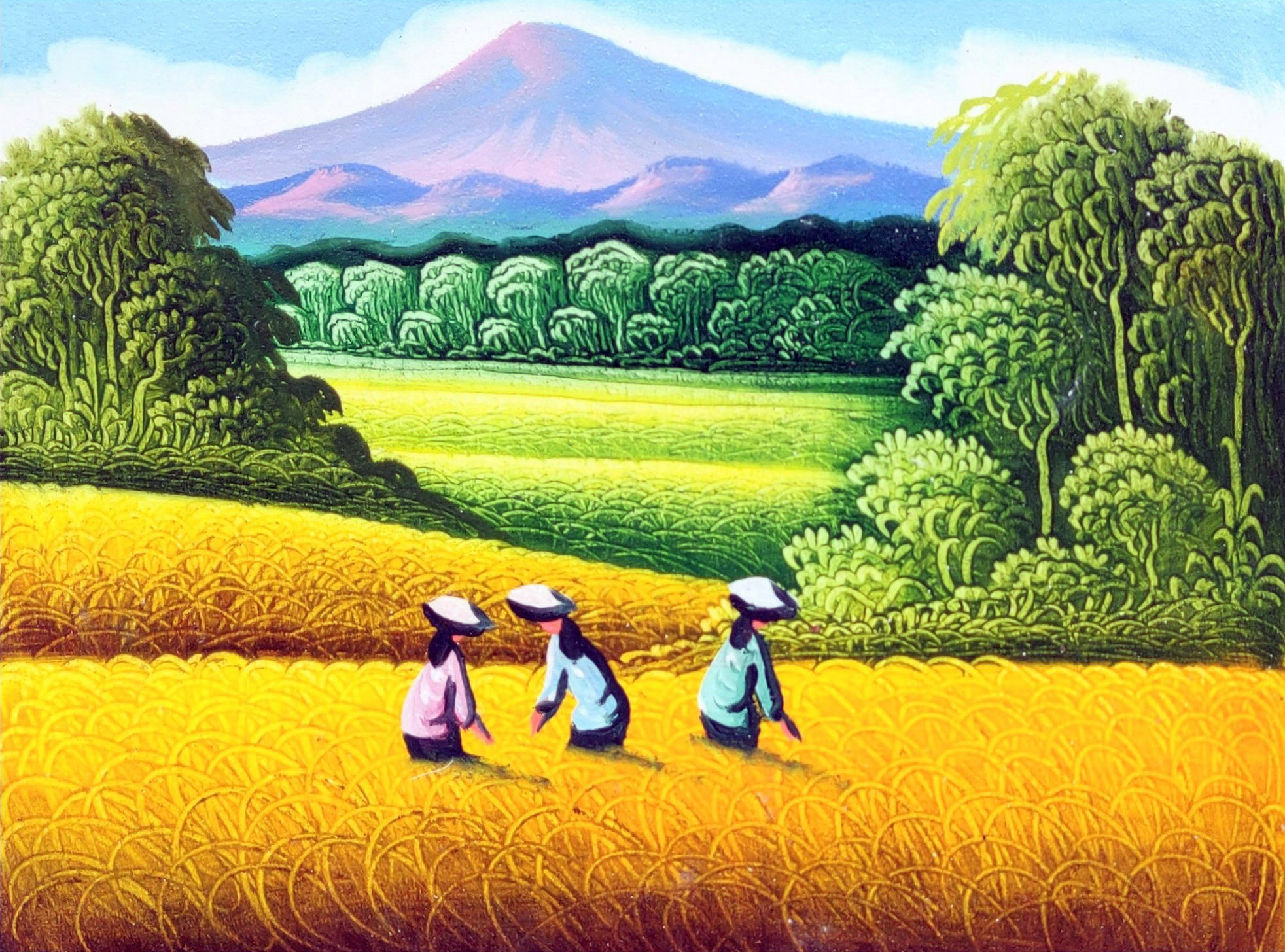 Vẽ Tranh Gặt Lúa Cánh Đồng Lúa Đơn Giản Đẹp Của Học Sinh