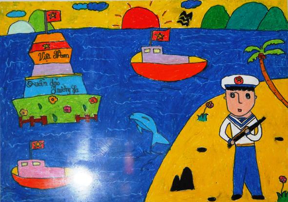 Học sinh Trường TH Lê Hồng Phong vẽ tranh với chủ để Em yêu biển đảo quê  hương