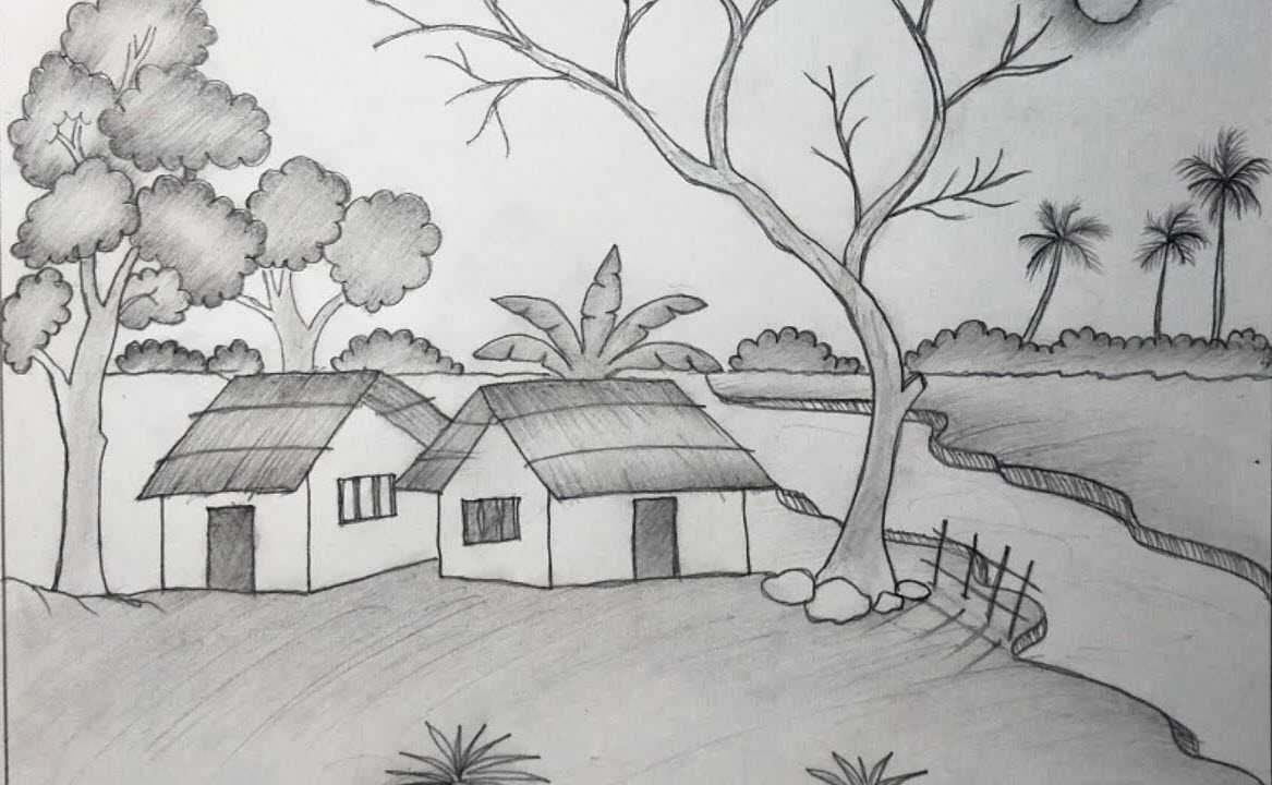 Tranh vẽ phong cảnh làng quê bằng bút chì đẹp nhất  Ảnh đẹp