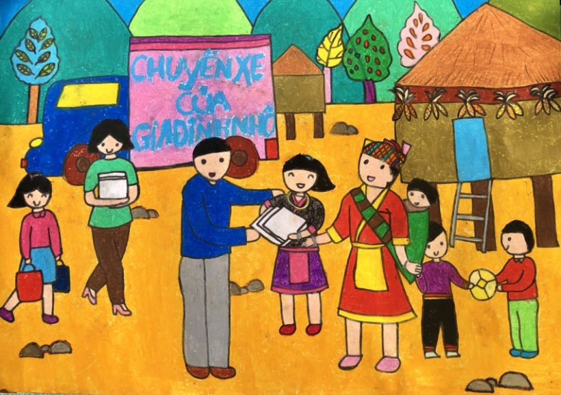 Vẽ tranh chủ đề Đoàn TNCS Hồ Chí Minh về thăm giúp dân bản