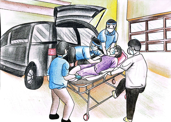 Vẽ tranh về chủ đề Đoàn TNCS Hồ Chí Minh giúp đưa người bệnh đến bệnh viện đúng giờ