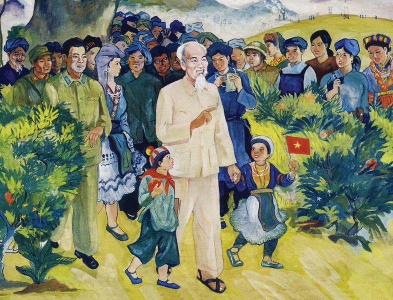 Tranh Đoàn TNCS Hồ Chí Minh các dân tộc thiểu số và Bác Hồ