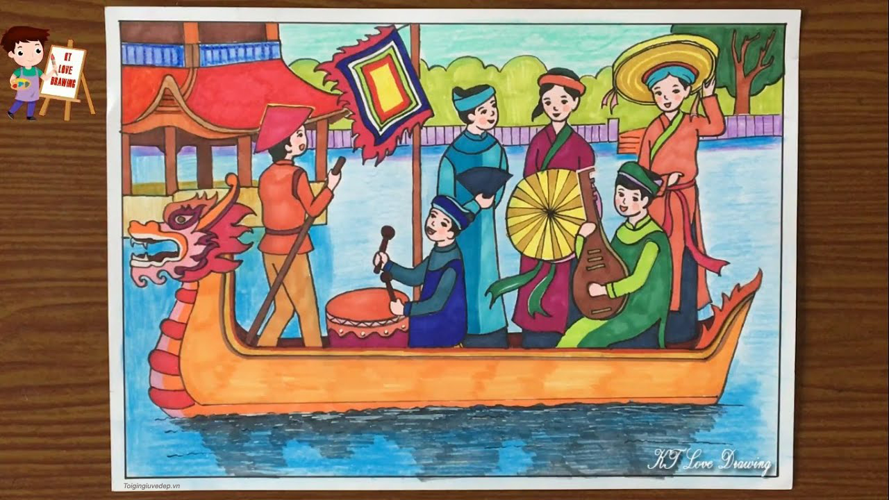 Vẽ tranh đề tài lễ hội  Vẽ tranh lễ hội đua thuyền  Vẽ lễ hội quê em   YouTube