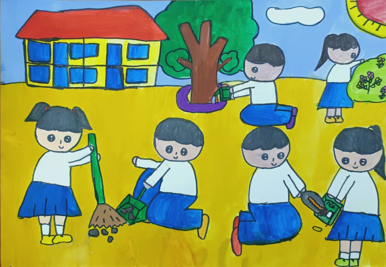 Vẽ Tranh Công Viên Xanh Trường Em Đơn Giản Sáng Tạo