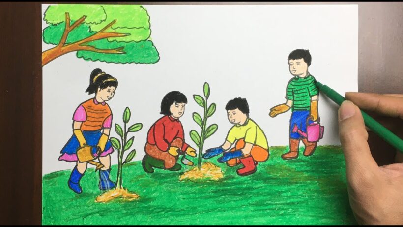 Vẽ tranh đề tài lao động Trồng cây bảo vệ môi trường  How to paint  environmental protection  YouTube