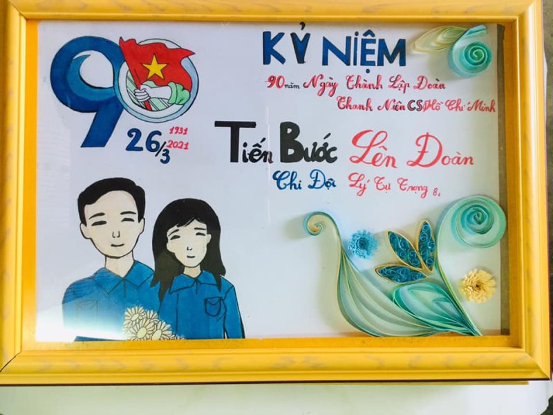 tranh vẽ đề tài Đoàn trong trái tim tôi đónh khung đẹp